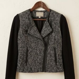 🍌✨ Banana Republic Tweed Moto Jacket 6P | Mixed Media Edge | EUC! 🖤💎